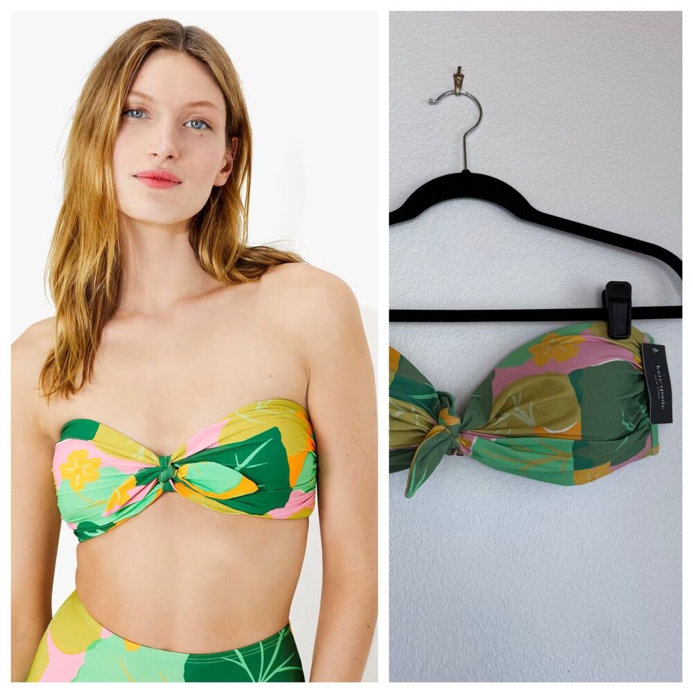 NWT Kate Spade New York Cucumber Floral Tie Bikini Top with Removable Straps XL